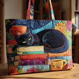 Artisanal Bag - Black Cat with Books and Cups