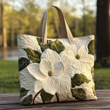 Quilted Artisanal Bag - Elegant White Lilies