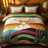 3-Piece Quilted Bedding Set - Sunset Over the Cacti