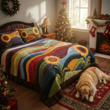 3-Piece Quilted Bedding Set - Sunflower Field