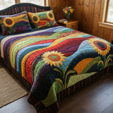 3-Piece Quilted Bedding Set - Sunflower Field