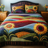 3-Piece Quilted Bedding Set - Sunflower Field