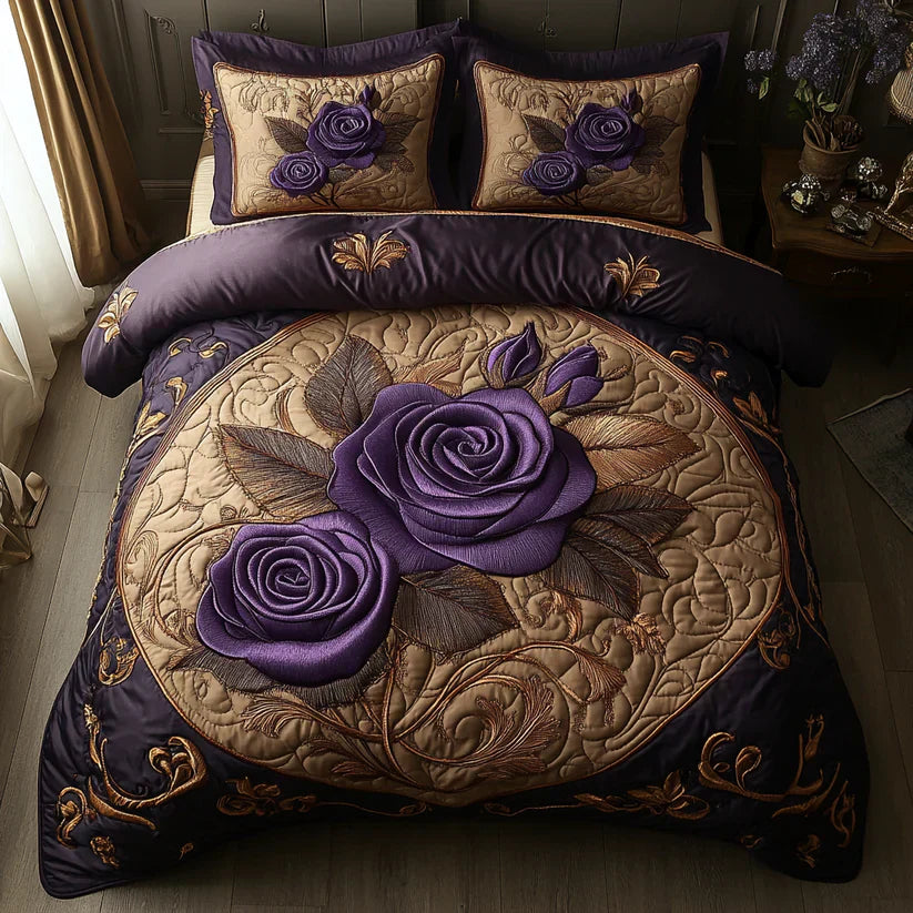 3-Piece Quilted Bedding Set - Violet Rose