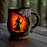 Artisanal Halloween 3D Mug with Witch and Cat Pattern