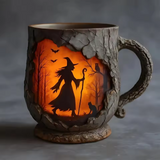 Artisanal Halloween 3D Mug with Witch and Cat Pattern