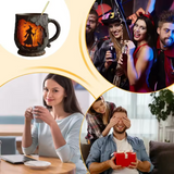 Artisanal Halloween 3D Mug with Witch and Cat Pattern