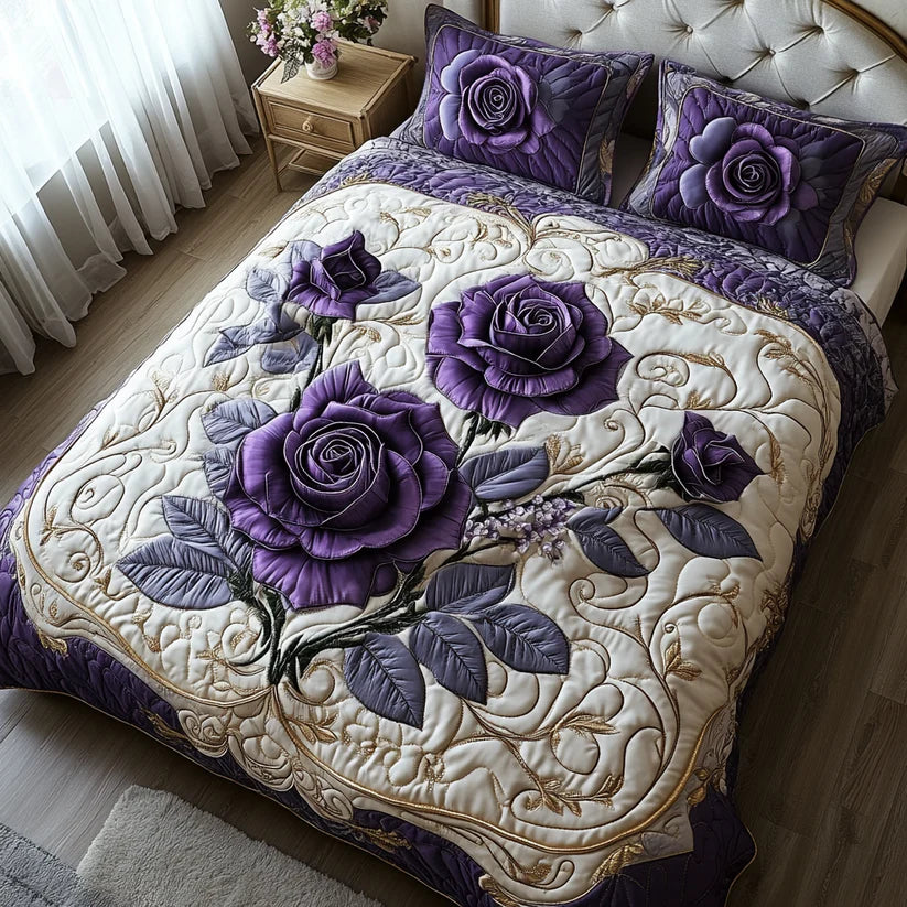 3-Piece Quilted Bedding Set - Violet Rose