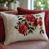 Quilted Cushion Cover - Rose Garden Hearts