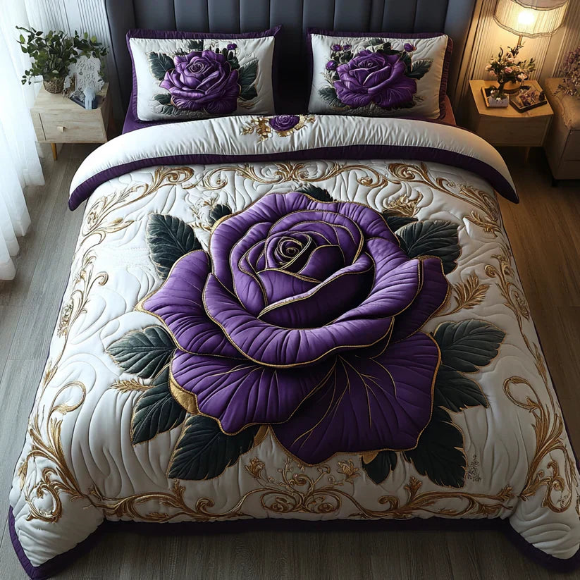 3-Piece Quilted Bedding Set - Violet Rose