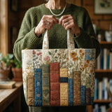 Quilted Artisanal Bag - Books and Flowers