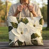 Quilted Artisanal Bag - Elegant White Lilies